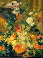Hollyhocks, Morning Glory, Marigolds, Cockscombs, Passion Flowers and Forget-Me-Nots