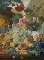 A Still Life of Flowers and Fruit, upon a Ledge, in a Park Setting