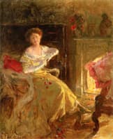 Woman Seated by the Fireplace