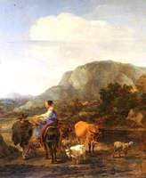 Italianate Landscape with Peasants Fording a Brook