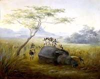 A Dead Elephant; Huntsmen with Shields and Lances Dancing on the Carcass