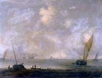 Fishermen on a Shore with Shipping
