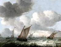 Fishing Boats off the Coast in a Choppy Sea