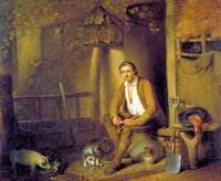 A Cottage Exterior: A Seated Labourer Filling His Pipe