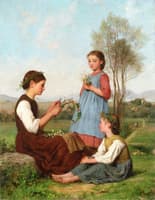 Three Girls Winding Wreaths