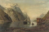 Anchored Sailing Vessels in a Fjord