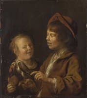 Two Children Feeding a Bird