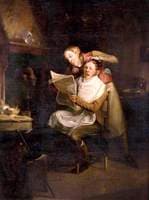 A Man at a Barber's Shop, Reading a Paper