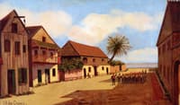 St. Francis Street with Soldiers Drilling