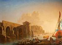View of a Ruined Bridge by a Quay