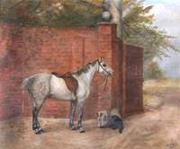 A Dapple-Grey Horse with Dogs beside a Wall