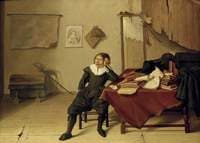 Interior of a Room with a Young Man Seated at a Table
