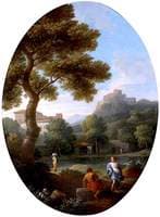 A Classical Landscape with a Man and a Woman Conversing and a Distant Hill Town and Castle