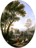 A Classical Landscape with a Man and Two Women Conversing, a Villa in the Distance