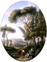 A Classical Landscape with a Traveller and Two Women Conversing, a Town in the Distance