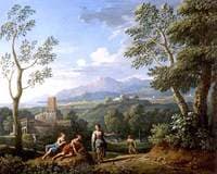 A Classical Landscape, with Figures Resting by a Road
