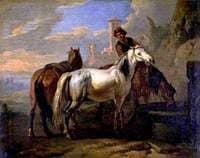 Horses Drinking at a Fountain