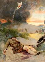 First World War: A Scottish Soldier, Wearing the Kilt, Lying Wounded on a Battlefield