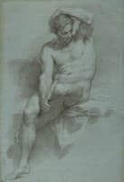 Study of a Seated Male Nude with an Arm Raised