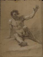 Study of a Seated Male Nude with an Arm Raised
