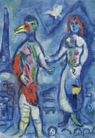 Personnages sur fond bleu