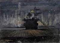 HMS 'Pursuer': View of an Island against the Aurora Borealis