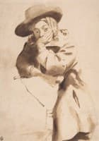 Young Man in Broad-Brimmed Hat, Resting His Chin on His Left Hand
