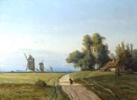 Landscape with Trees and a Cottage, Windmills in the Distance