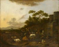 Landscape with Figures and Cattle Drinking at a Fountain