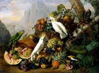 Still Life with Fruit and Parrots