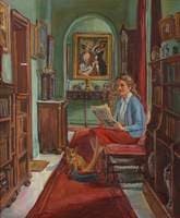 Cliffe Castle Interior with a Seated Girl and Dog