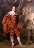 Self Portrait in Van Dyck Dress at an Easel