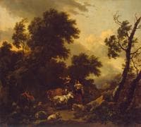 Italian Landscape with Two Young Women and Livestock