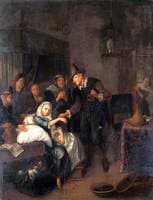 A Medical Practitioner Taking a Girl's Pulse and Holding a Flask of Her Urine