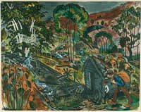 Milling Weather (woodcut)