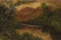 River Scene with Trees and Mountains