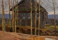 Log Cabin with Poplars