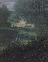 Fisherman on a Pond with Willow Trees