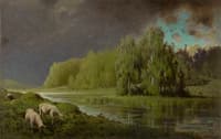 Approaching Storm, Sheep on a River Bank