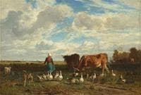 Le pâturage à la gardeuse d'oies (Cows and Geese in the Pastures)