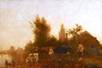 River Scene, Cows and Cow-Girl