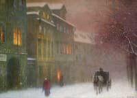 Street with a Cab in the Winter Dusk