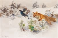 Winter Landscape with Fox and Black Grouse
