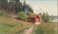 Summer Landscape with a Red Cottage