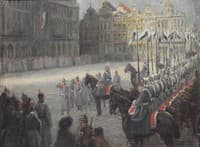 Troops parade with Emperor Wilhelm II. In Brussels