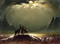 Sami with Reindeer under the Midnight Sun