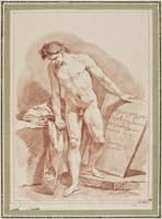 Naked Man Standing and Holding a Stone Tablet
