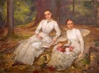 Two Women in White Seated in a Wooded Glade