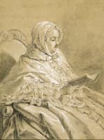 Seated Lady Wearing a Bonnet, Reading