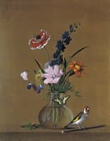 Bouquet of Flowers, a Butterfly and a Bird